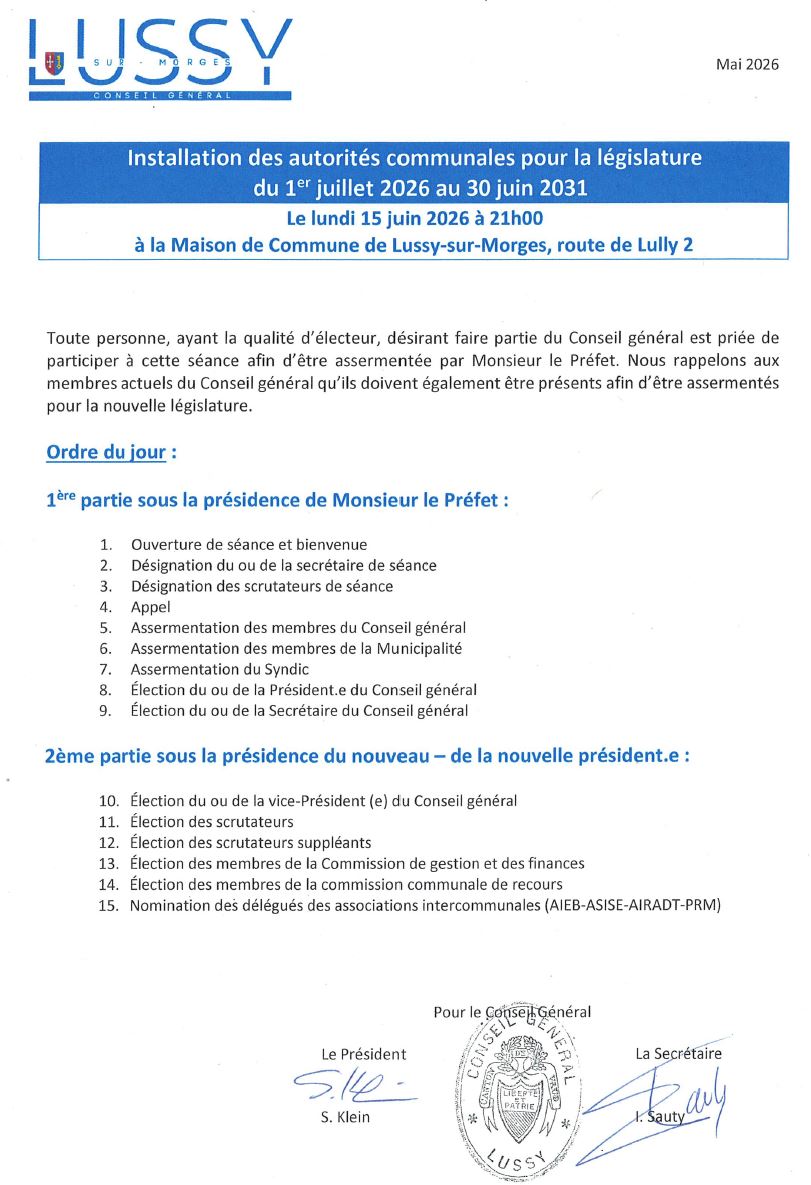 Séance d’installation des autorités communales - Nouvelle législature 2026-2031